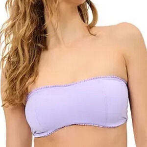Frankies Bikinis Plum Jean Ruffle Bandeau Bikini Top Sz M NWT